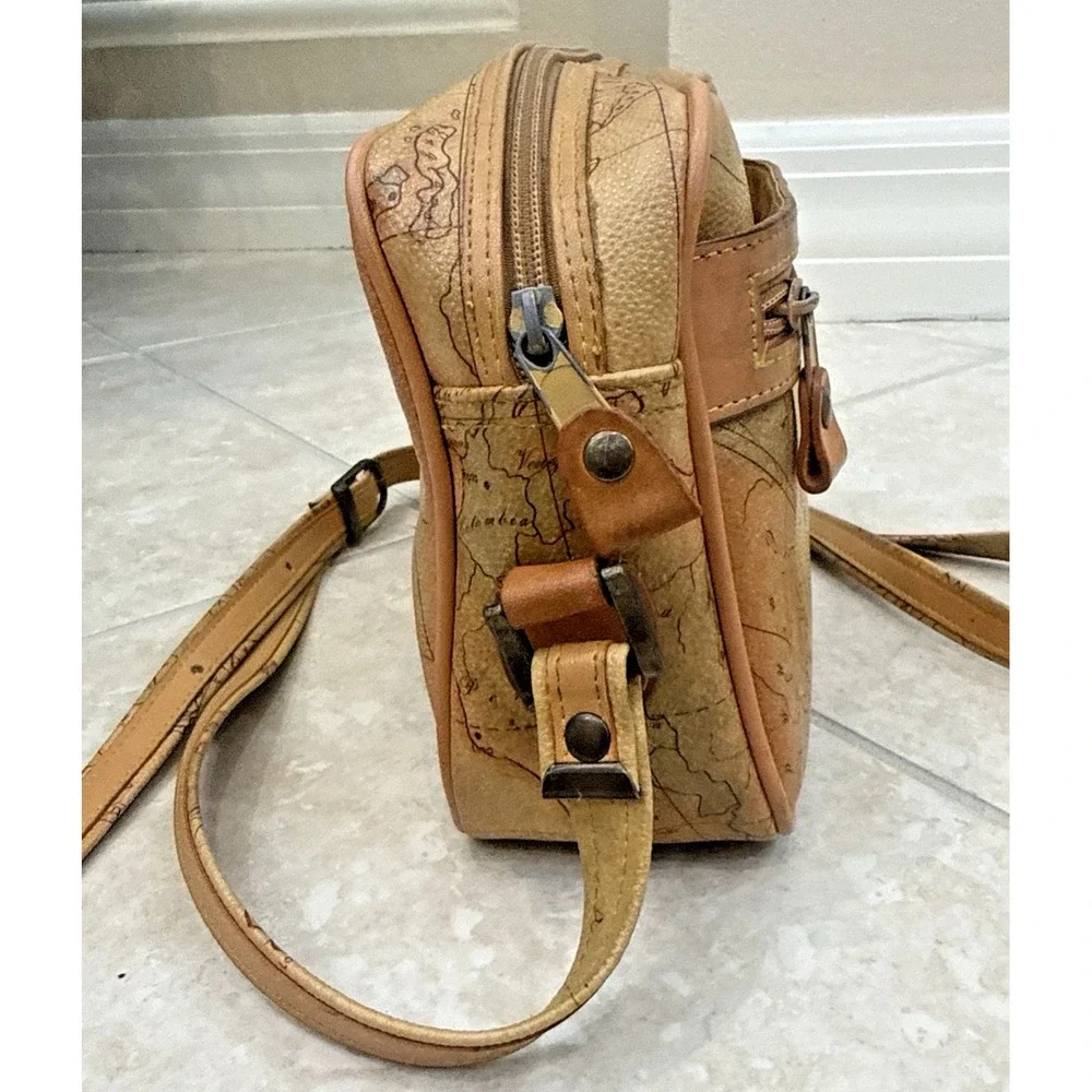 VTG Allen Edward World Map Crossbody Purse Travel Atlas Print Bag Boho 10x7x3 - Picture 8 of 12